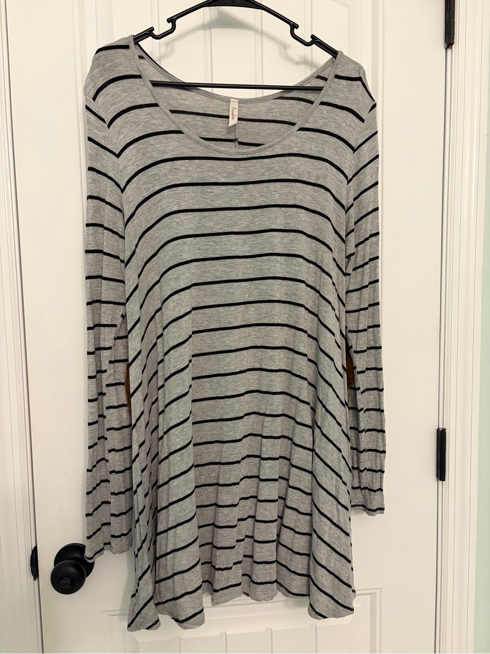 Celeste Gray & Black Striped Long Sleeve Tunic with Elbow Patch